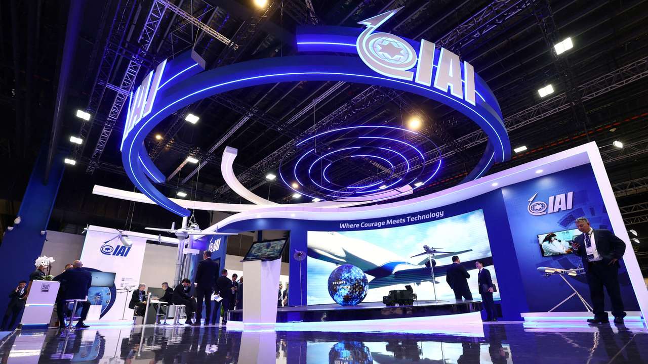 FILE PHOTO: A view of the Israel Aerospace Industries (IAI) booth at the Singapore Airshow