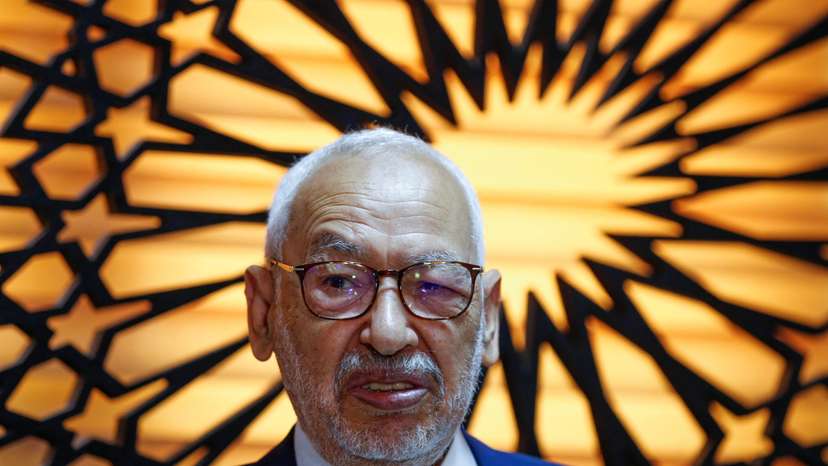 Rached Ghannouchi attends an interview with Reuters at his office in Tunis
