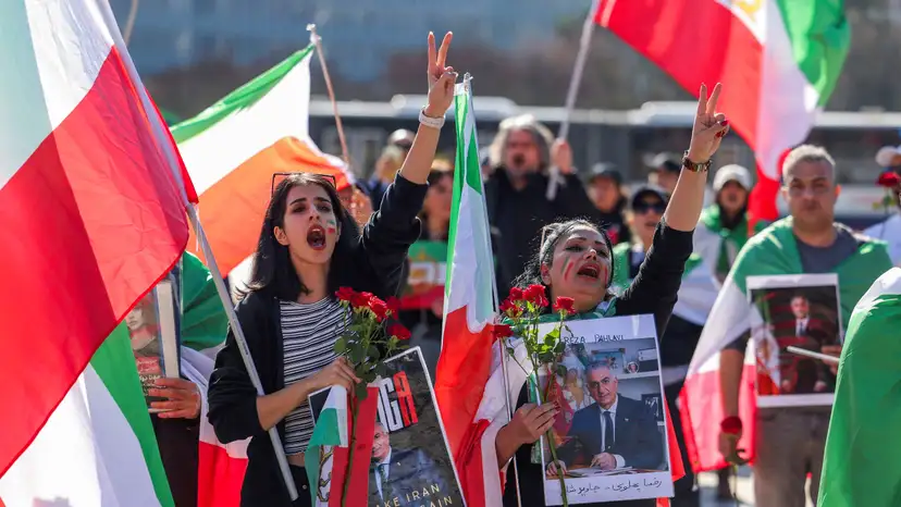 Demonstration against Iran's government on the day of a new round of indirect U.S.-Iran talks, in Geneva