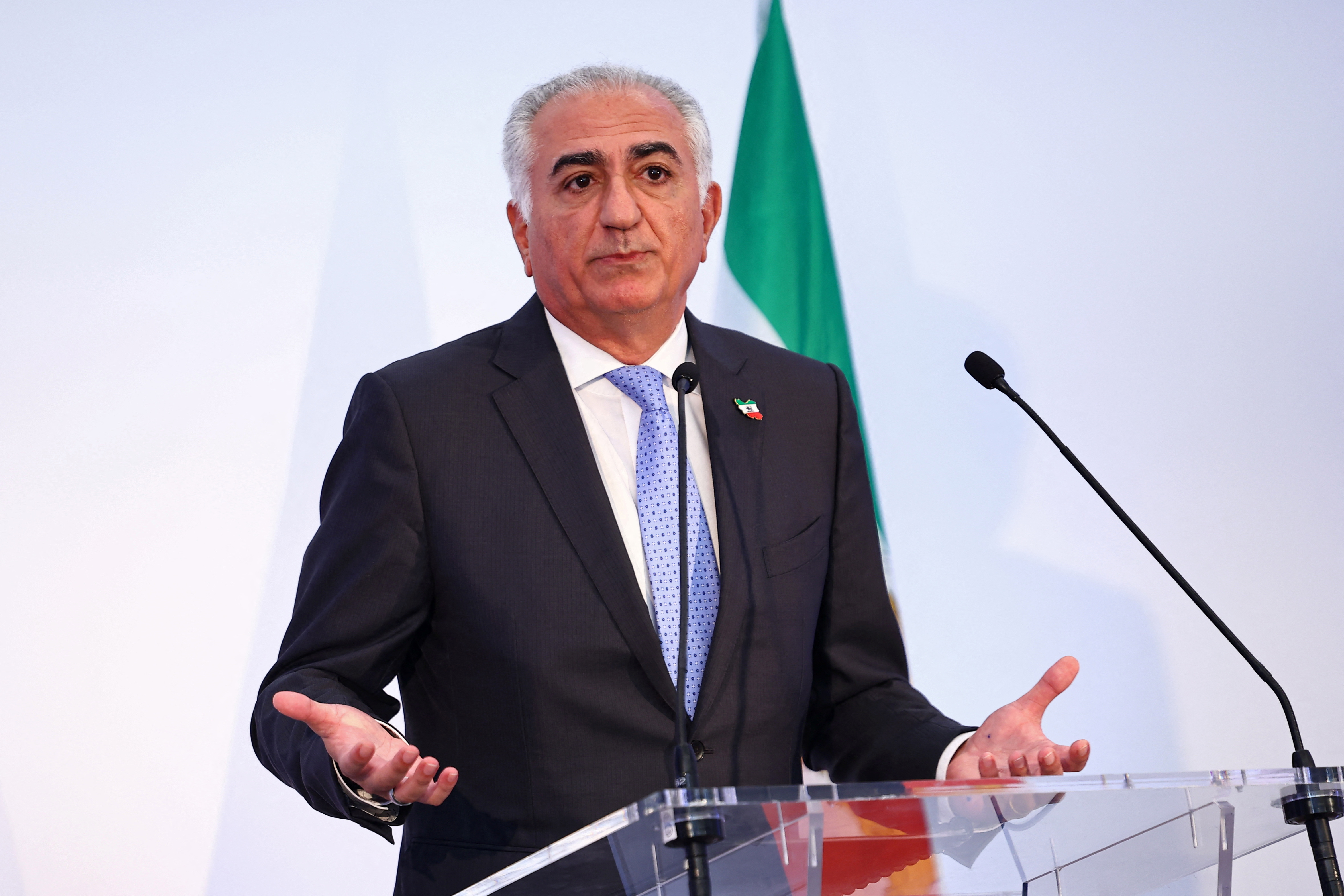 Son of last Shah of Iran, Reza Pahlavi, gives a press conference in Paris