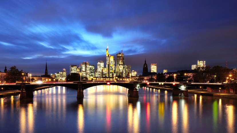 The skyline with its dominating banking district is photographed in Frankfurt