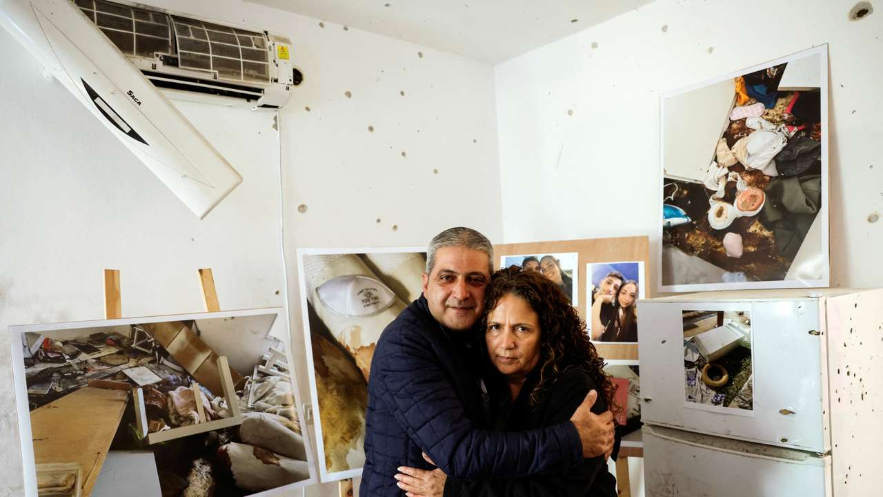 Parents of Israeli couple killed during the deadly October 7 attack by Hamas visit Kibbutz Kfar Aza