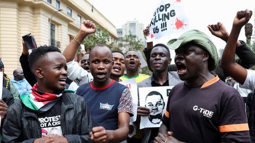 FILE PHOTO: Human rights activists protest following Albert Ojwang's death in police custody at the Central Police Station, in Nairobi