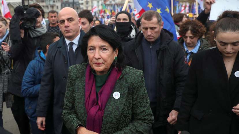 FILE PHOTO: Participants, including Georgia's President Salome Zourabichvili, walk during a procession in support of the country's membership in the European Union in Tbilisi ,