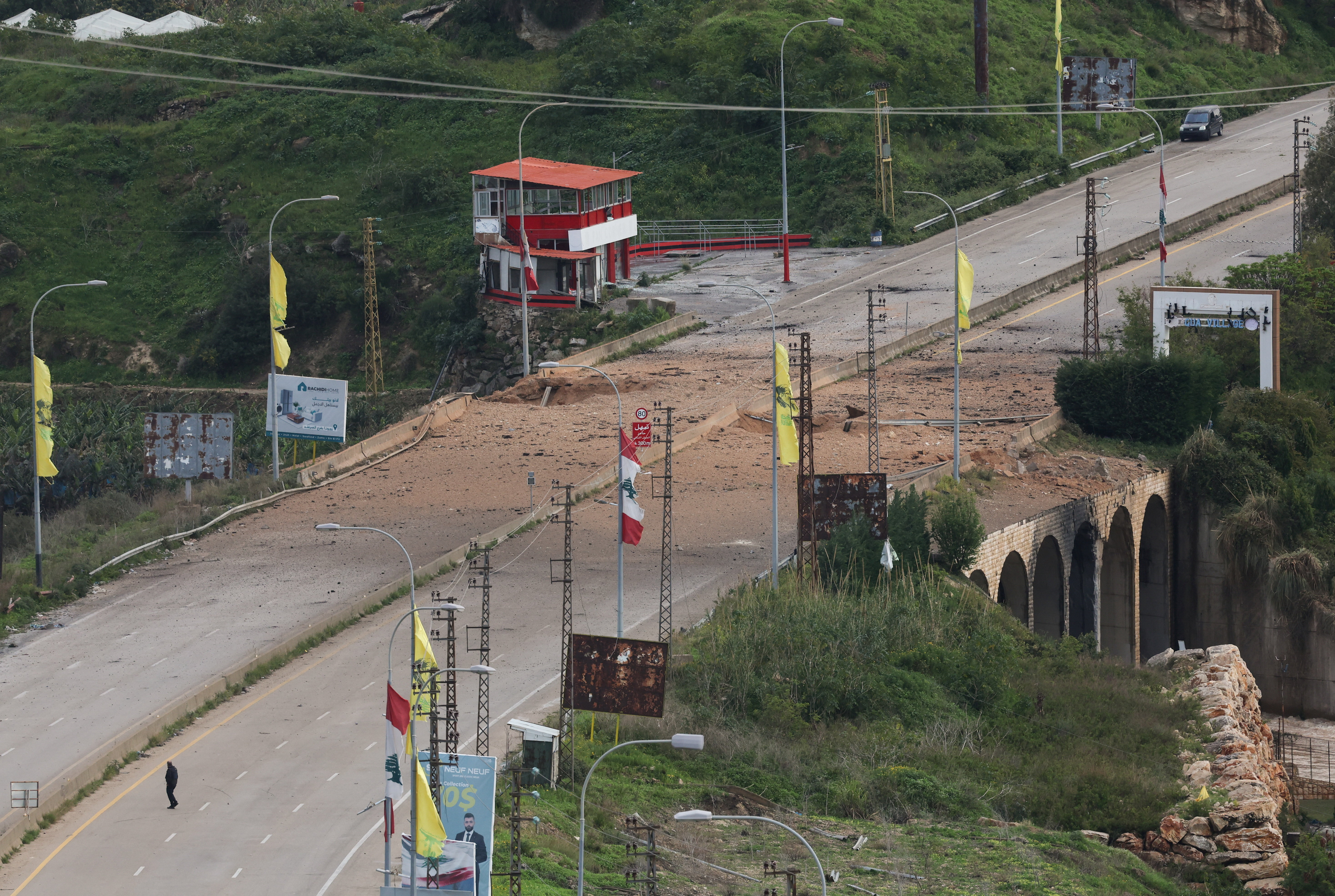 Israeli strike on a bridge, following an escalation between Hezbollah and Israel, near Qasmiyeh