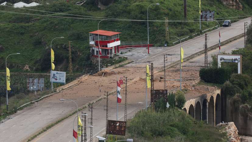 Israeli strike on a bridge, following an escalation between Hezbollah and Israel, near Qasmiyeh