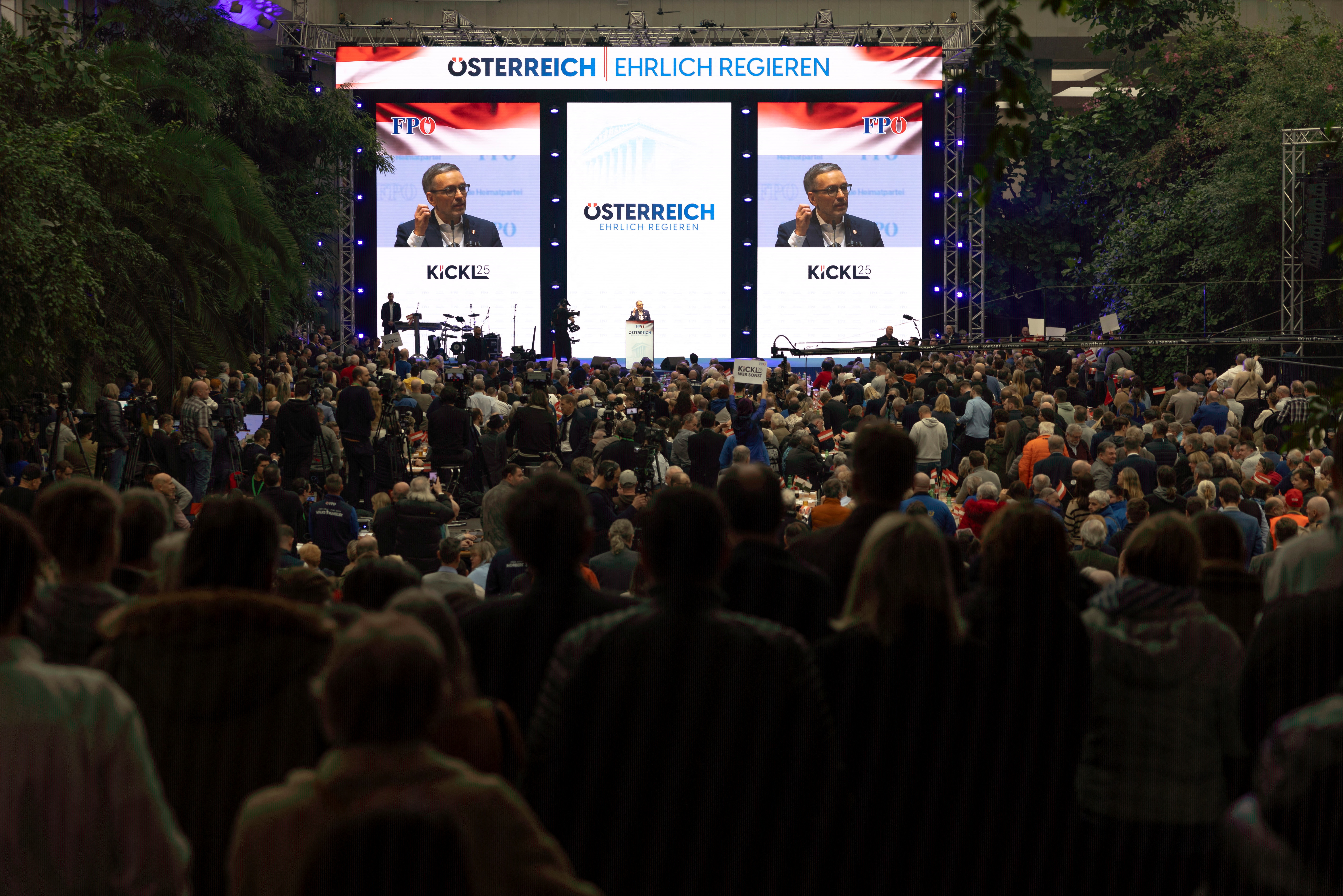 Far-right Freedom Party (FPO) leader Herbert Kickl delivers a speech at the annual new year's meeting of his party