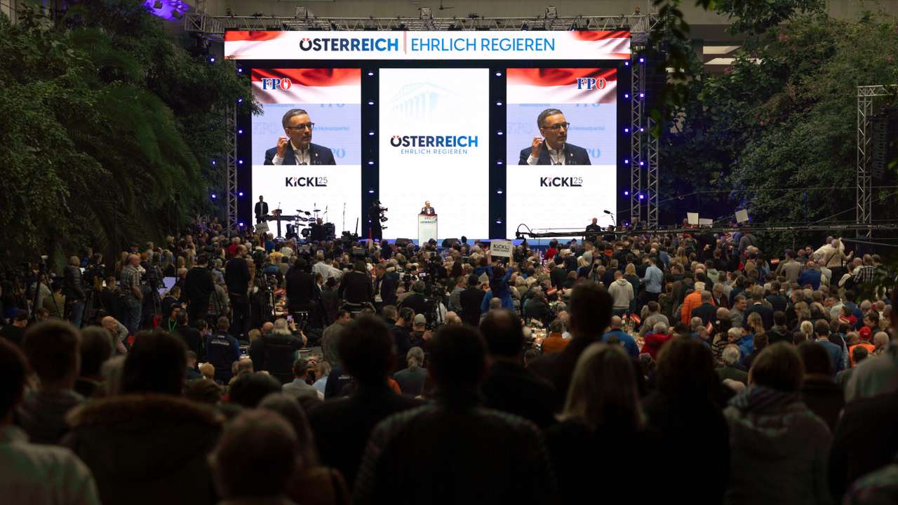 Far-right Freedom Party (FPO) leader Herbert Kickl delivers a speech at the annual new year's meeting of his party