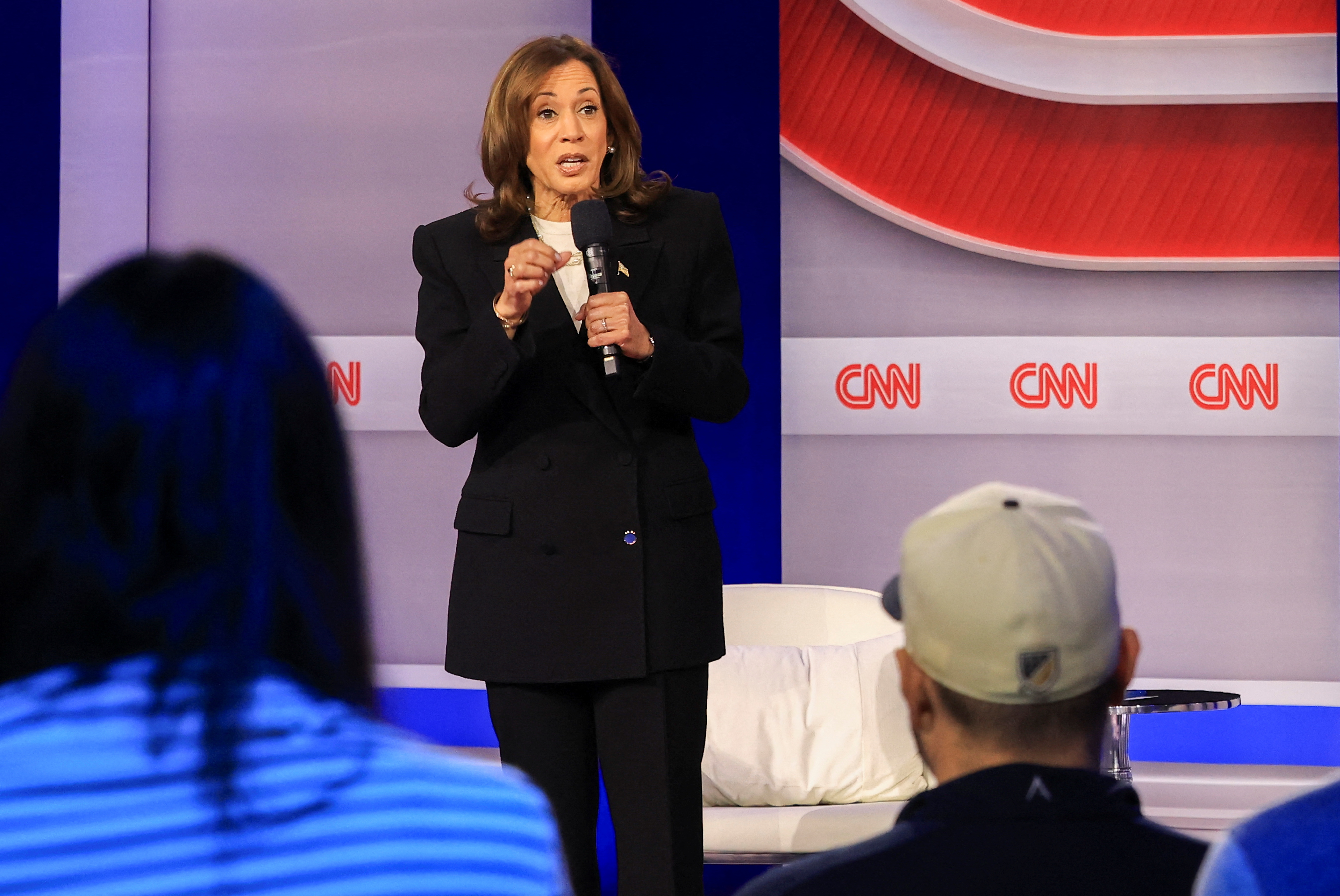 Democratic presidential nominee and U.S. Vice President Kamala Harris attends CNN town hall event in Aston, Delaware County, Pennsylvania