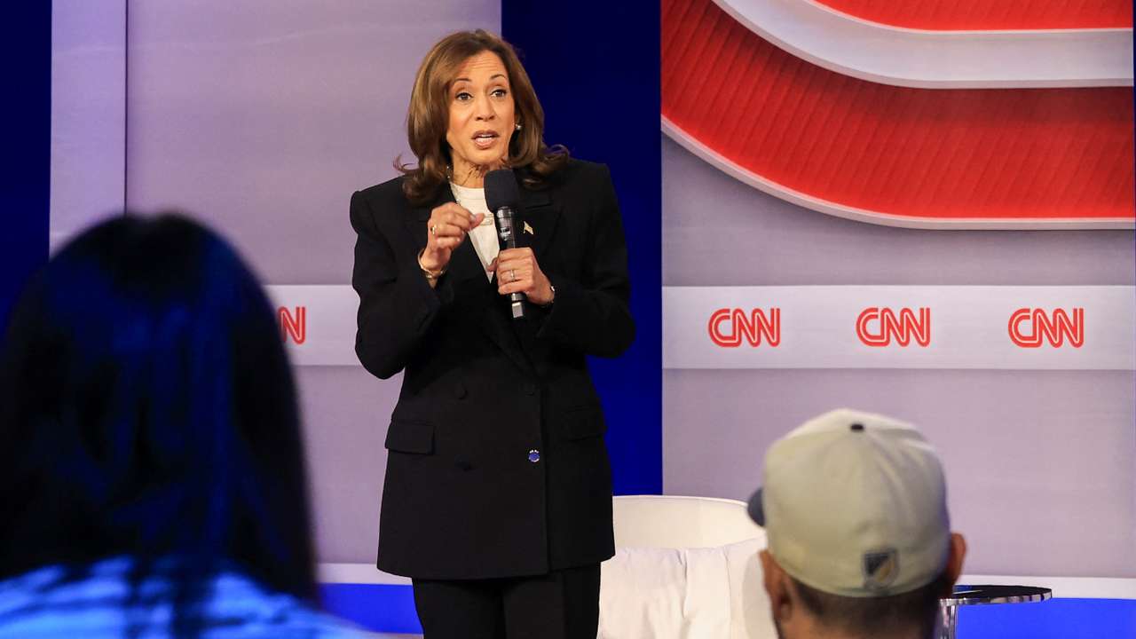 Democratic presidential nominee and U.S. Vice President Kamala Harris attends CNN town hall event in Aston, Delaware County, Pennsylvania