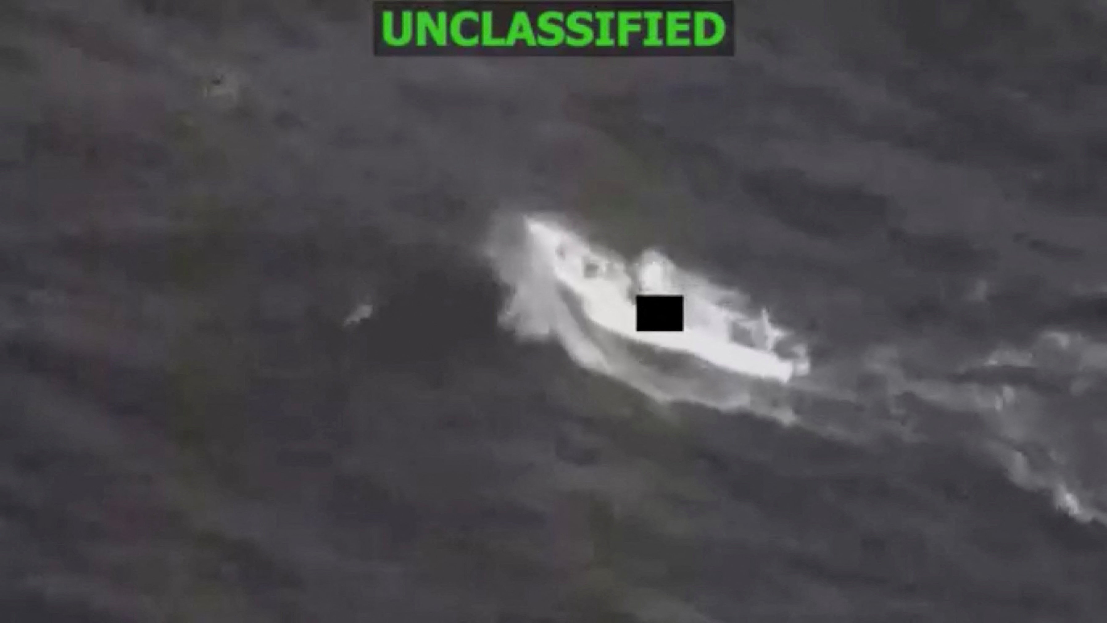 A still image taken from the U.S. Southern Command X feed shows a vessel they accuse of narco-trafficking