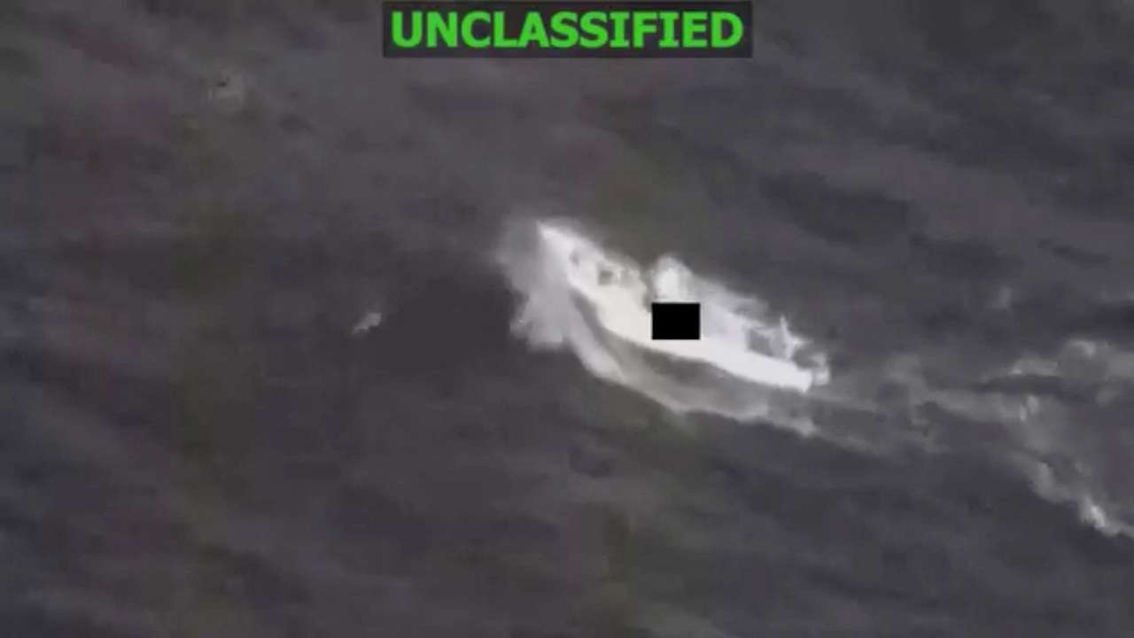 A still image taken from the U.S. Southern Command X feed shows a vessel they accuse of narco-trafficking
