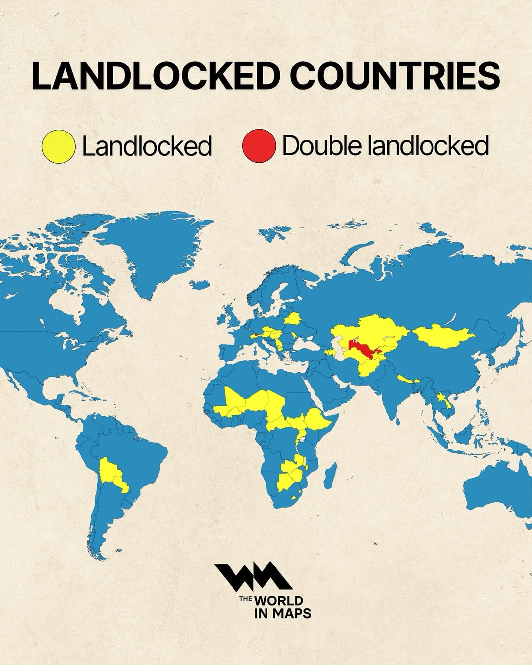 Most countries in the world have access to the sea — but not all. Today, 45 countries are landlo