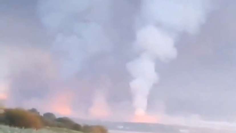 Smoke rises following a Ukrainian drone attack in Tver region in Russia