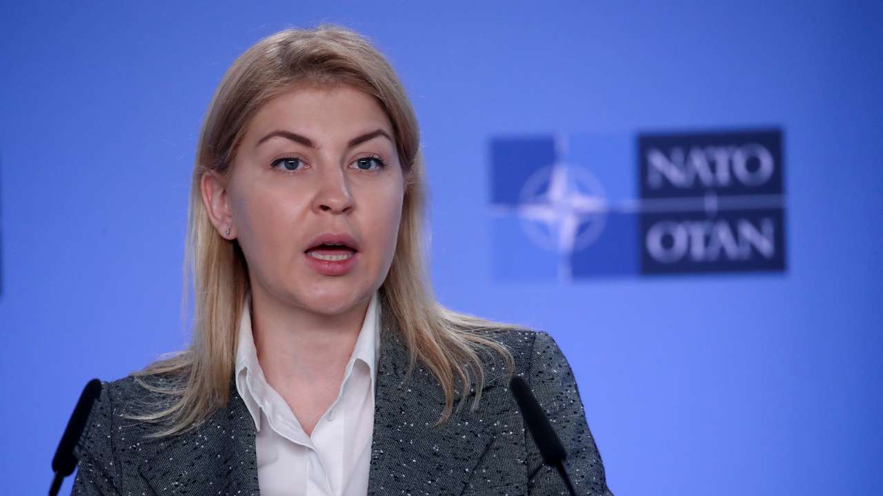 NATO Secretary General Jens Stoltenberg and Ukrainian Deputy Prime Minister Olga Stefanishyna hold a joint news conference in Brussels