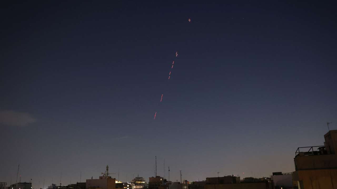 Army air defence firing is seen following the Israeli strike in Tehran