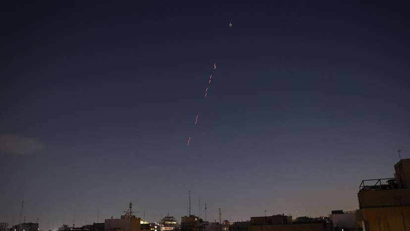Army air defence firing is seen following the Israeli strike in Tehran