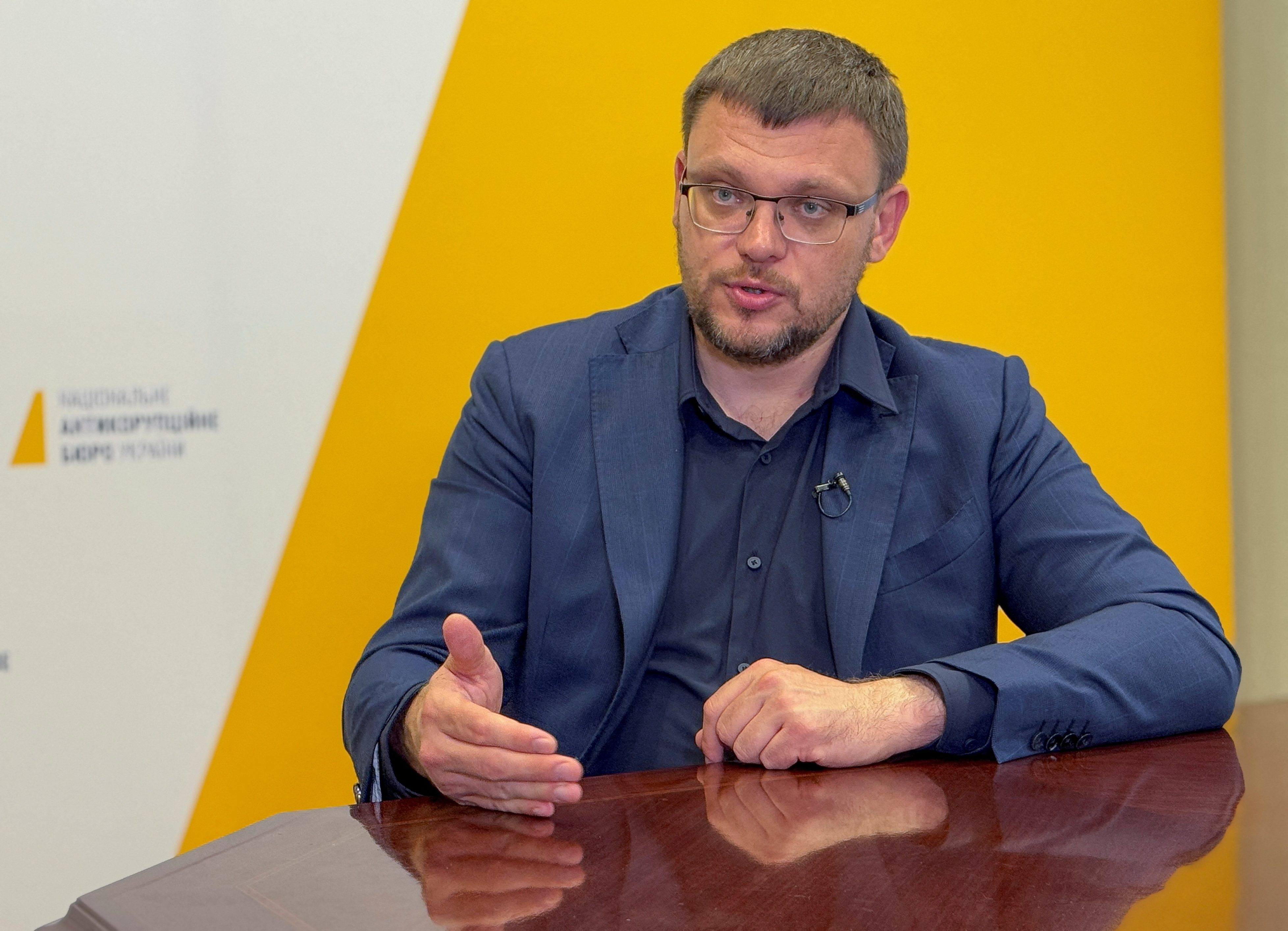 FILE PHOTO: NABU director Kryvonos speaks during an interview with Reuters in Kyiv