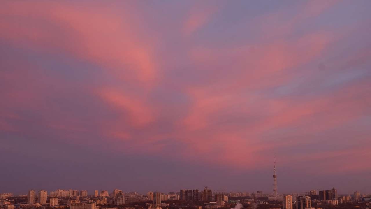 The Ukrainian capital Kyiv at dawn, during a Russian missile and drone strike