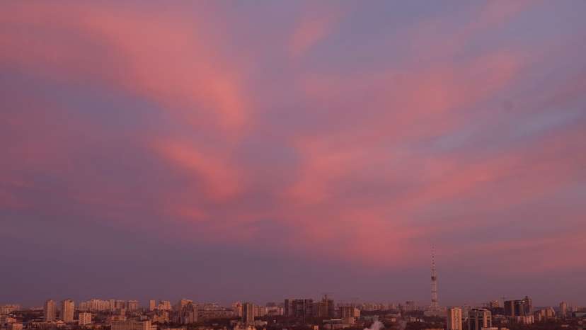 The Ukrainian capital Kyiv at dawn, during a Russian missile and drone strike