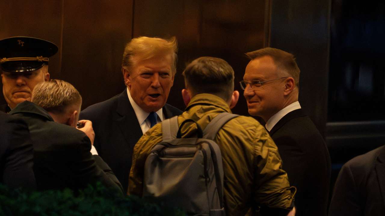 Republican presidential candidate and former U.S. President Donald Trump greets Polish President Andrzej Duda at Trump Tower in New York
