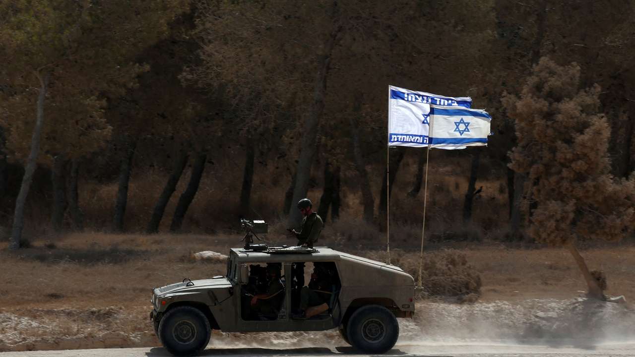 Israeli military patrols near the Israel-Gaza border, amid the Israel-Hamas conflict