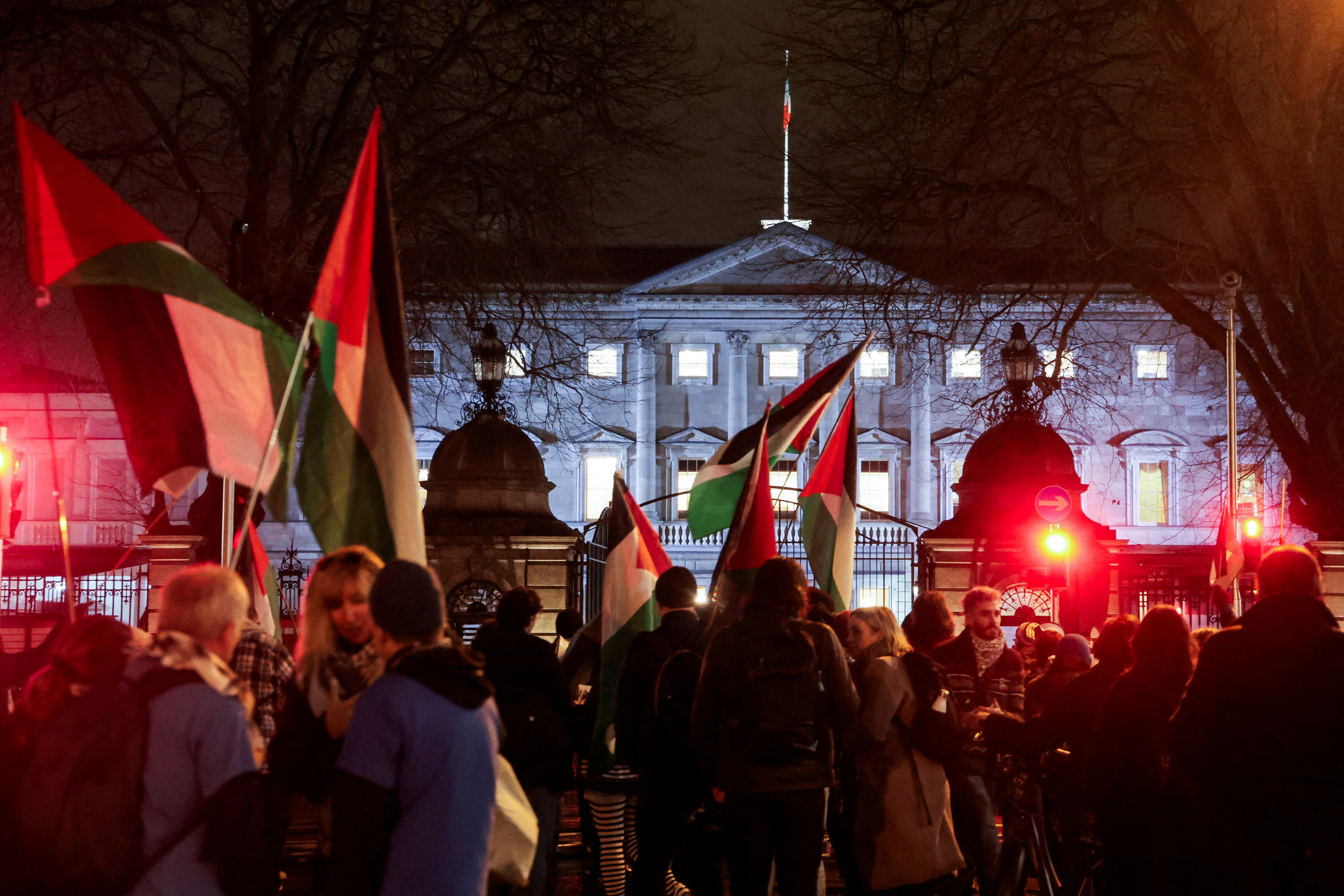 FILE PHOTO: Pro-Palestinian demonstrators protest to enact Government Occupied Territories Bill, in Dublin