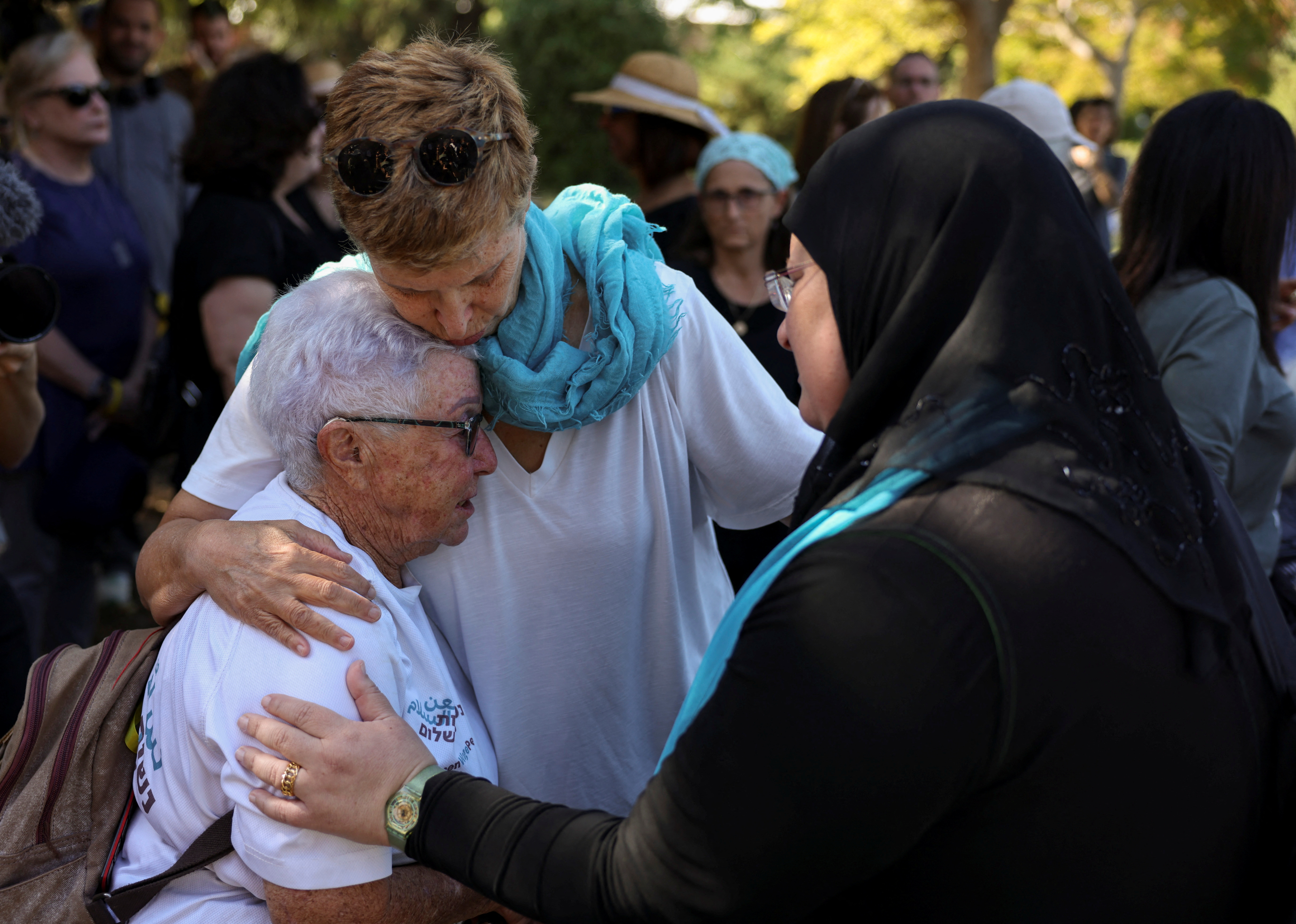 Memorial service for Vivian Silver, a Canadian-born peace activist from Kibbutz Beeri, in Kibbutz Gezer