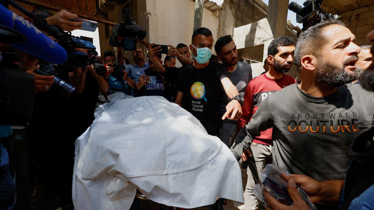Bodies of foreign WCK workers killed in an Israeli strike are transported to their families outside Gaza, in Rafah, southern Gaza Strip