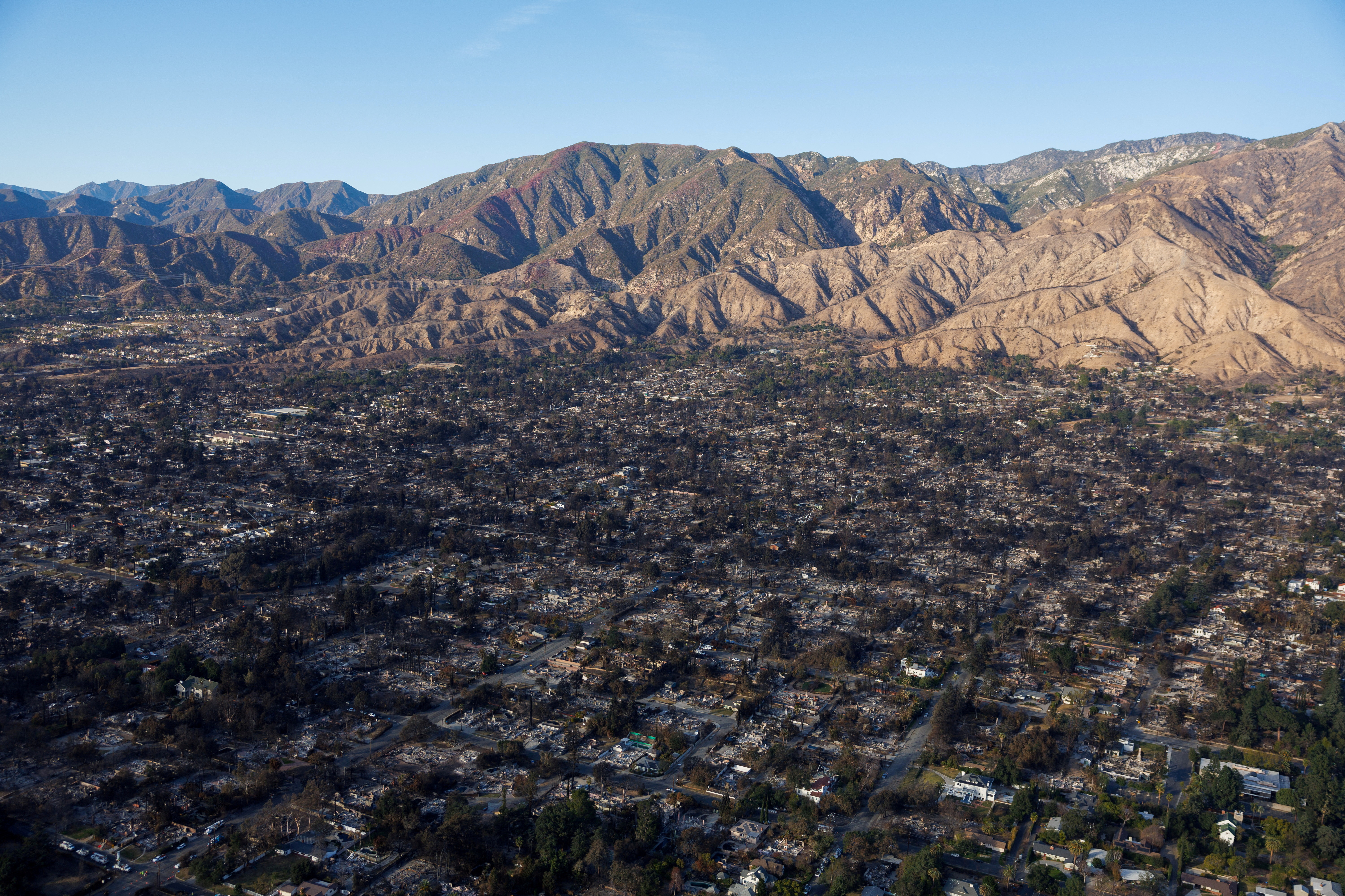 FILE PHOTO: Aerial image of the Eaton Fire damage to Altadena, California