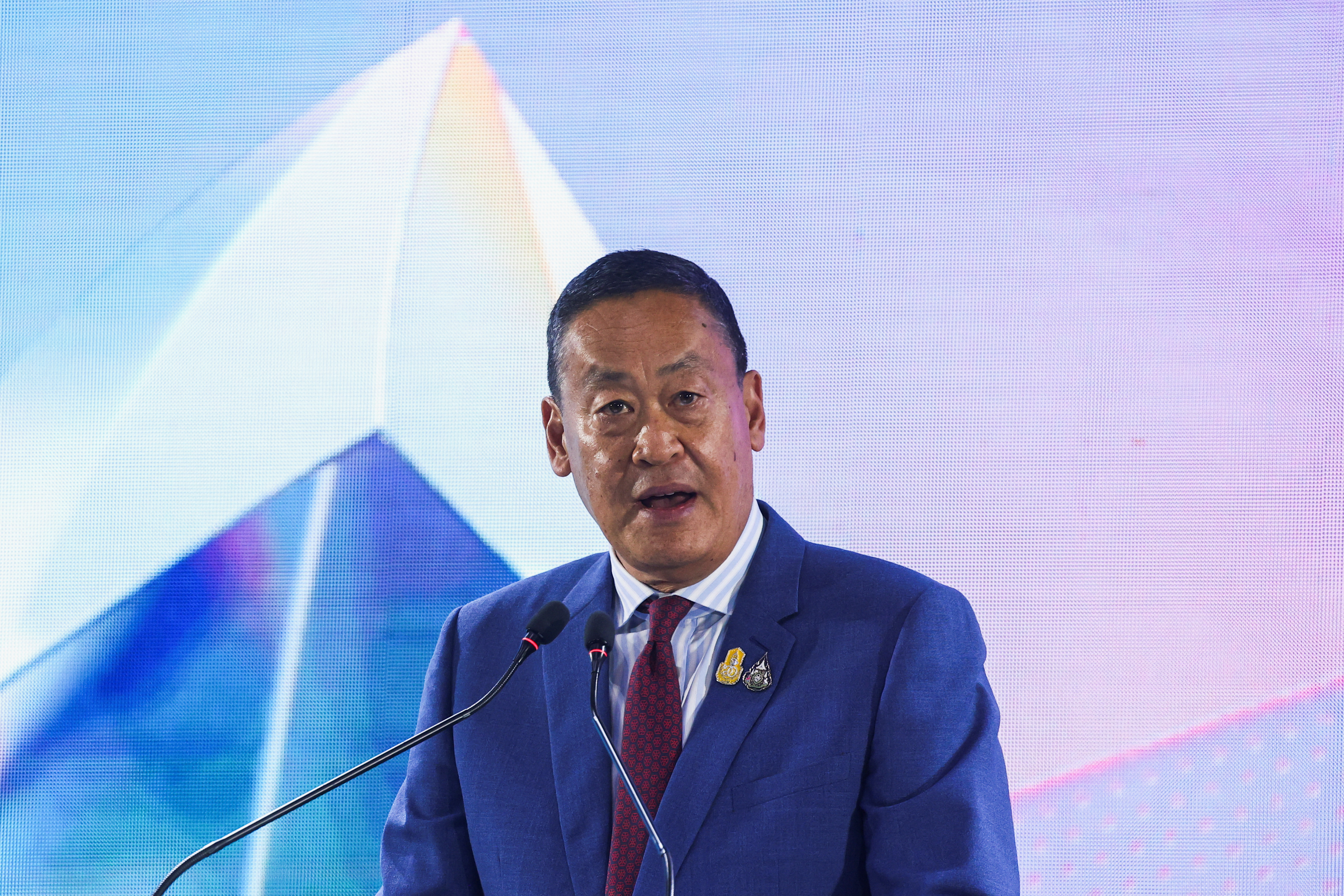 Thailand's Prime Minister Srettha Thavisin speaks during the "Microsoft Build : AI Day" event in Bangkok