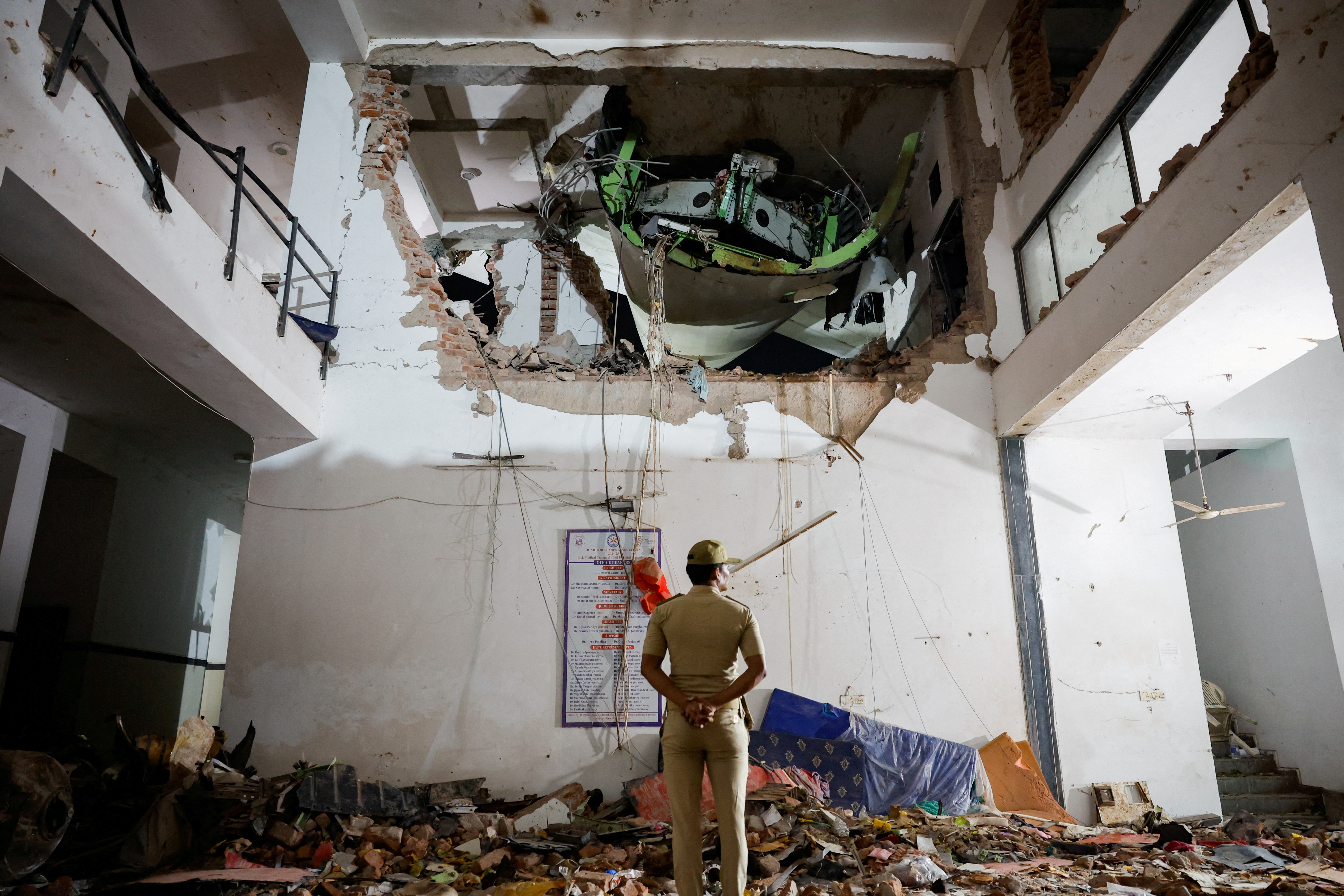 FILE PHOTO: Wreckage of the Air India plane after it crashed on take-off from Ahmedabad, India