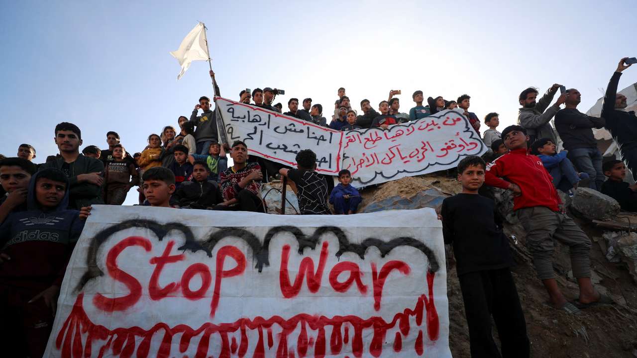 Palestinians protest to demand an end to war, chanting anti-Hamas slogans, in Beit Lahiya