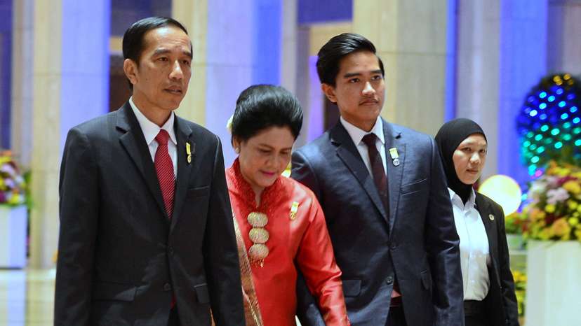 FILE PHOTO: Indonesia's President Joko Widodo, his wife Iriana and son Kaesang Pangarep arrive for the royal banquet of Brunei's Sultan Hassanal Bolkiah at Nurul Iman Palace in Bandar Seri Begawan, Brunei Bandar Seri Begawan