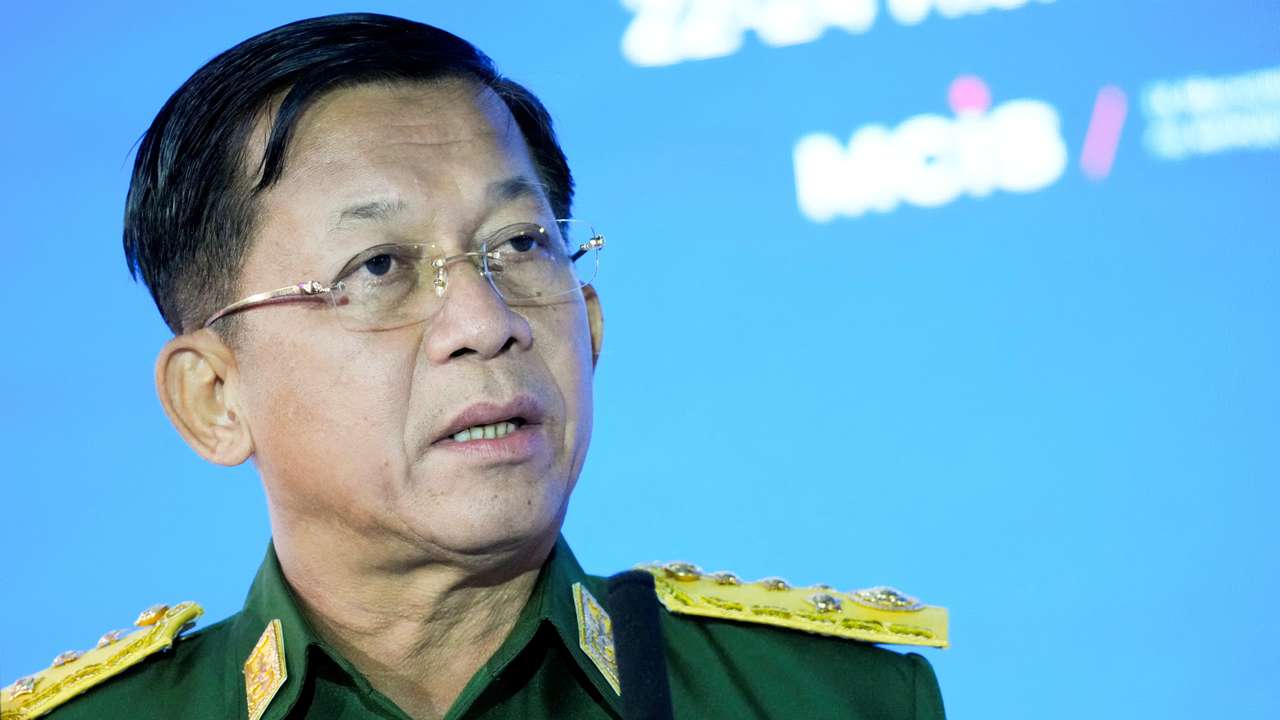 FILE PHOTO: Commander-in-Chief of Myanmar's armed forces, Senior General Min Aung Hlaing delivers his speech at the IX Moscow conference on international security in Moscow