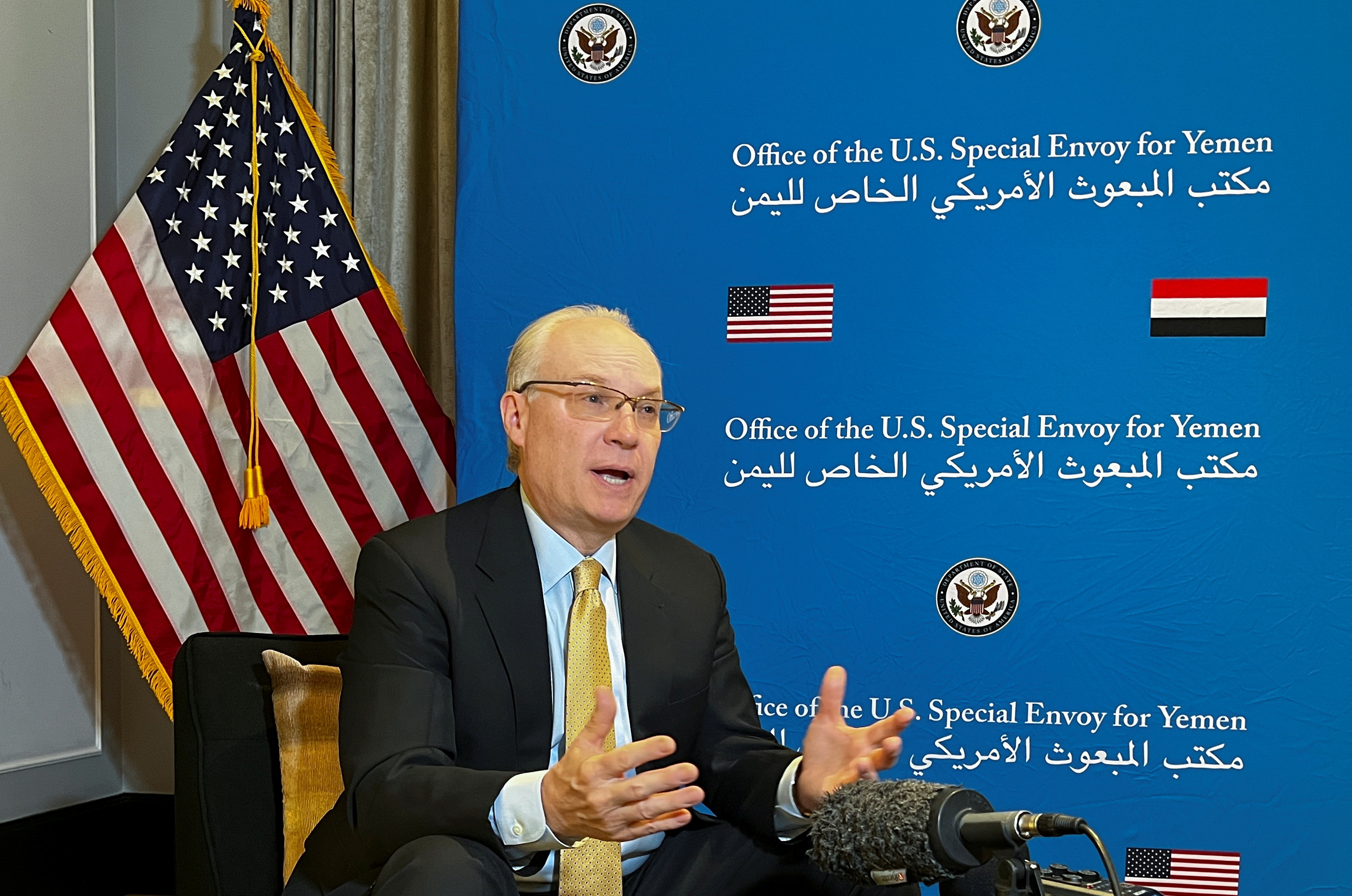 U.S. special envoy for Yemen Tim Lenderking, attends an interview with Reuters in Amman