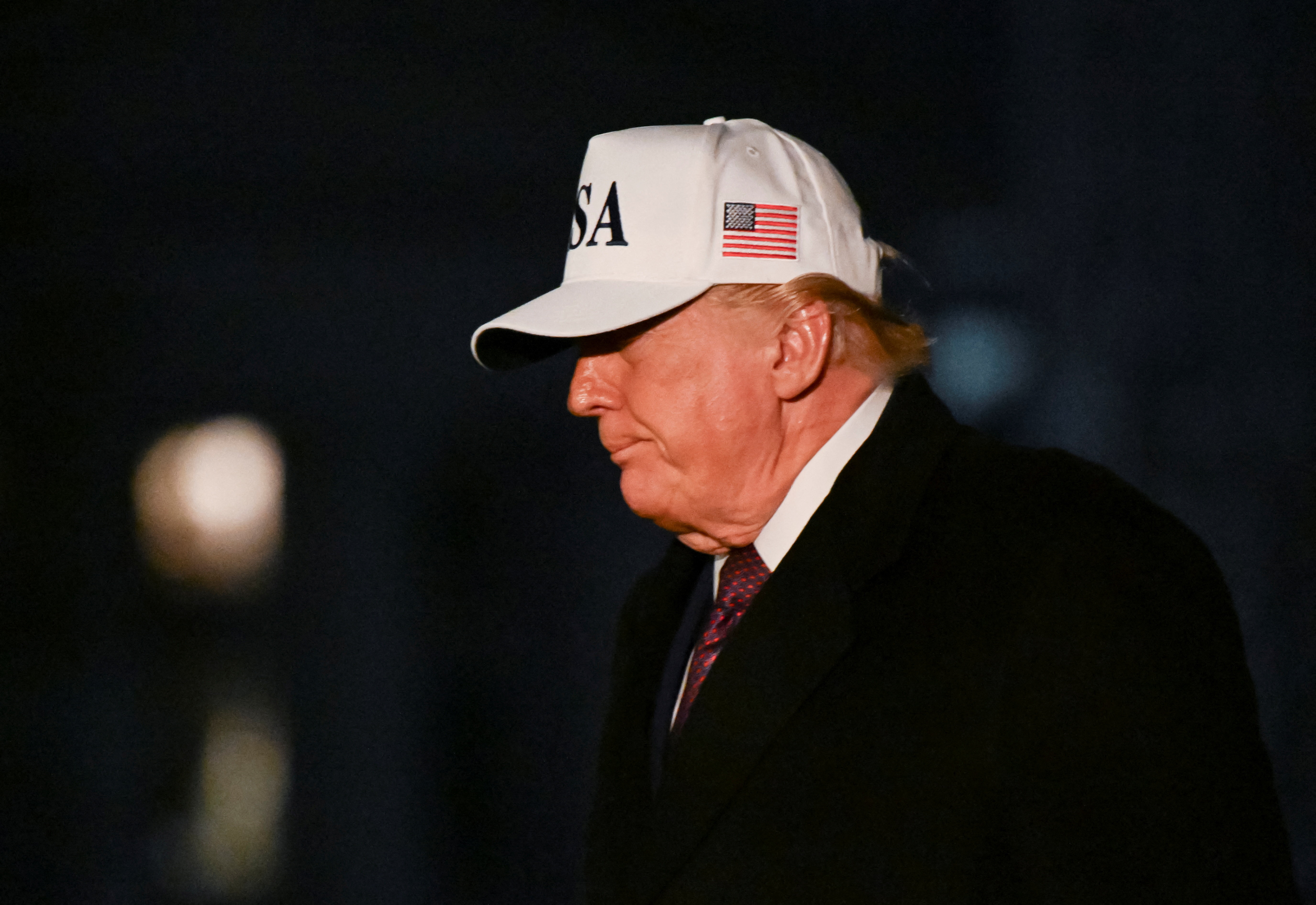 U.S. President Donald Trump arrives on the South Lawn at the White House in Washington