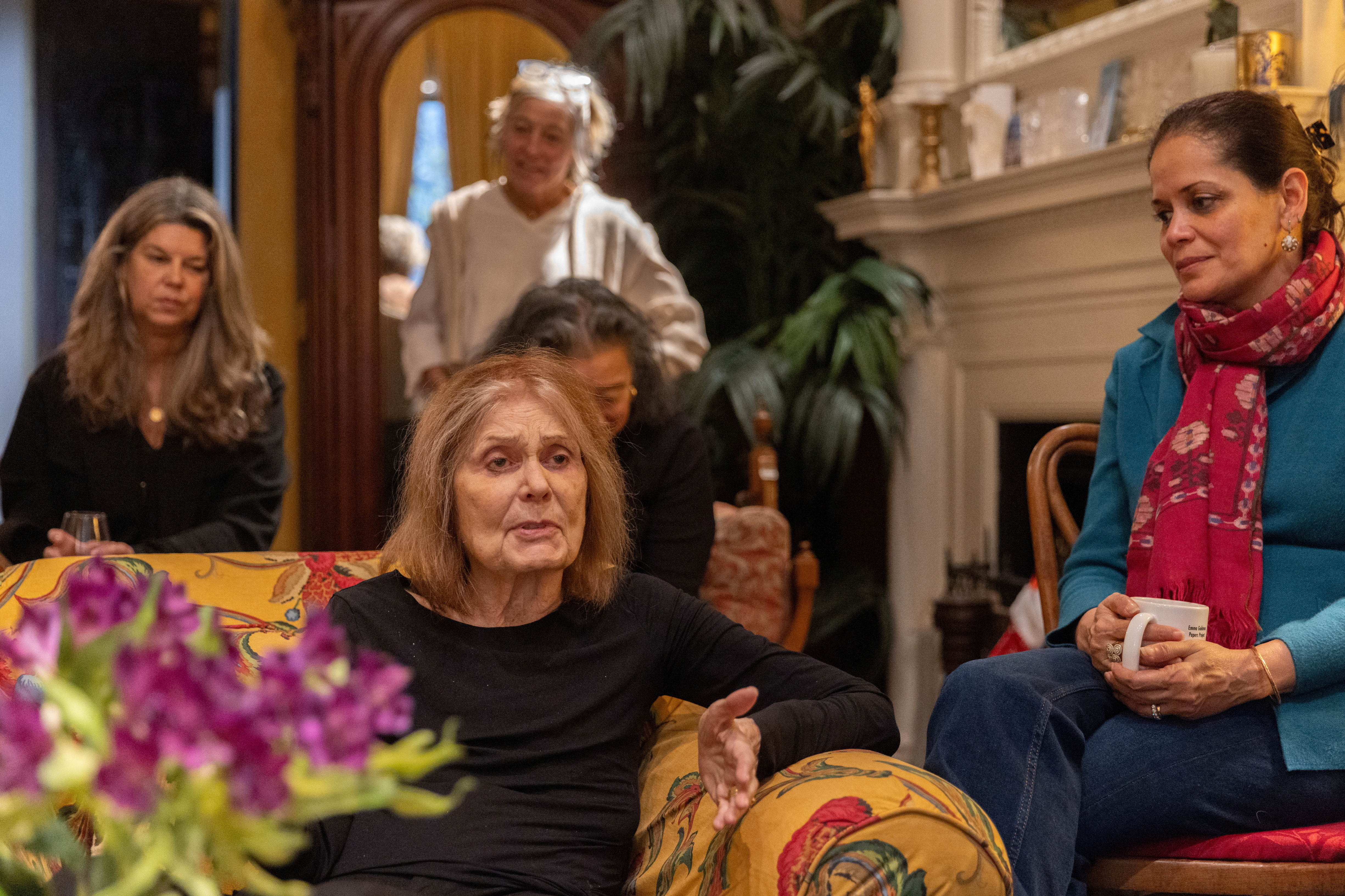 Gloria Steinem, center, speaks to a group of women leaders, donors and advocates during a meeting in New York