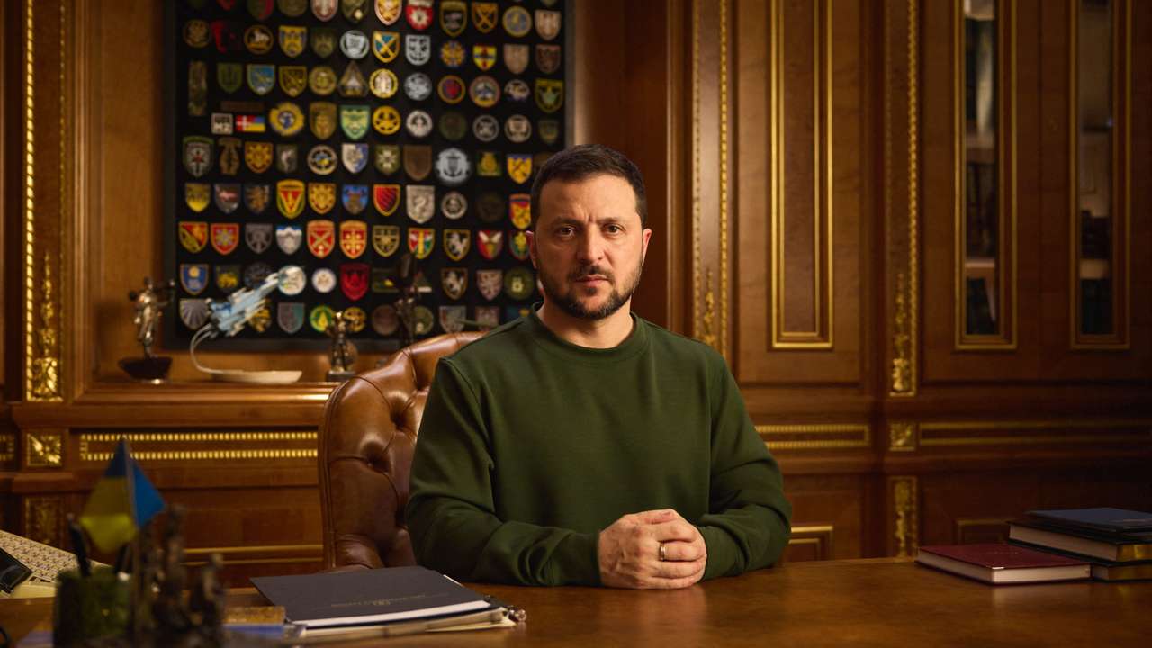 Ukraine's President Zelenskiy addresses Ukrainian people on the New Year's eve, in Kyiv