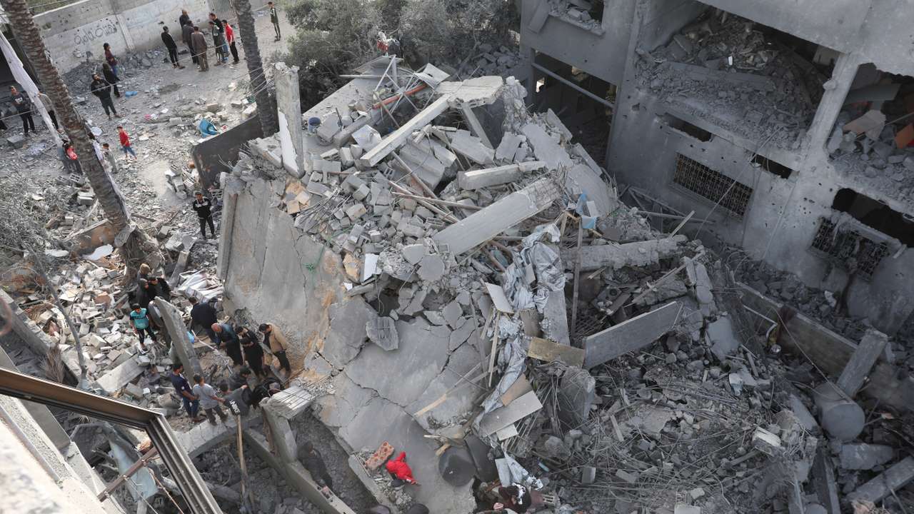 Aftermath of an Israeli strike on a house, in Deir Al-Balah in the central Gaza Strip