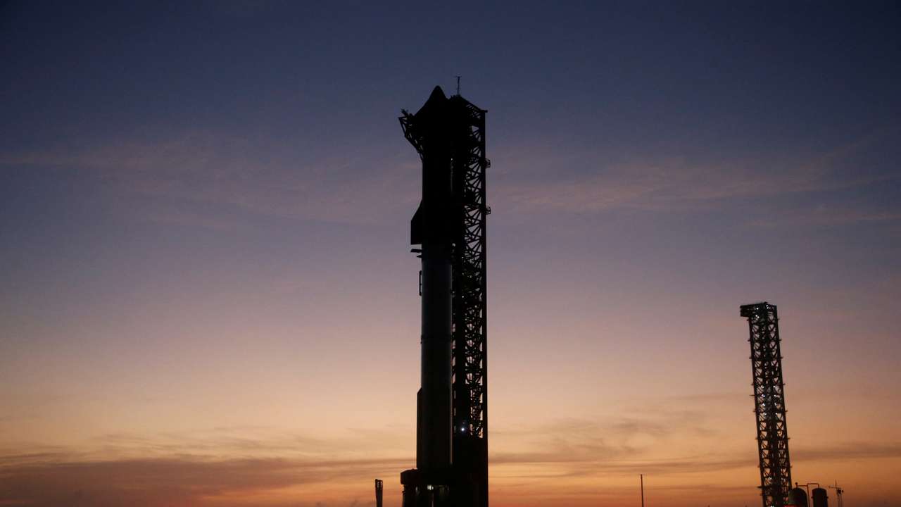 SpaceX's next-generation Starship spacecraft atop its powerful Super Heavy rocket is prepared for launch at the company's Boca Chica launch pad in Brownsville