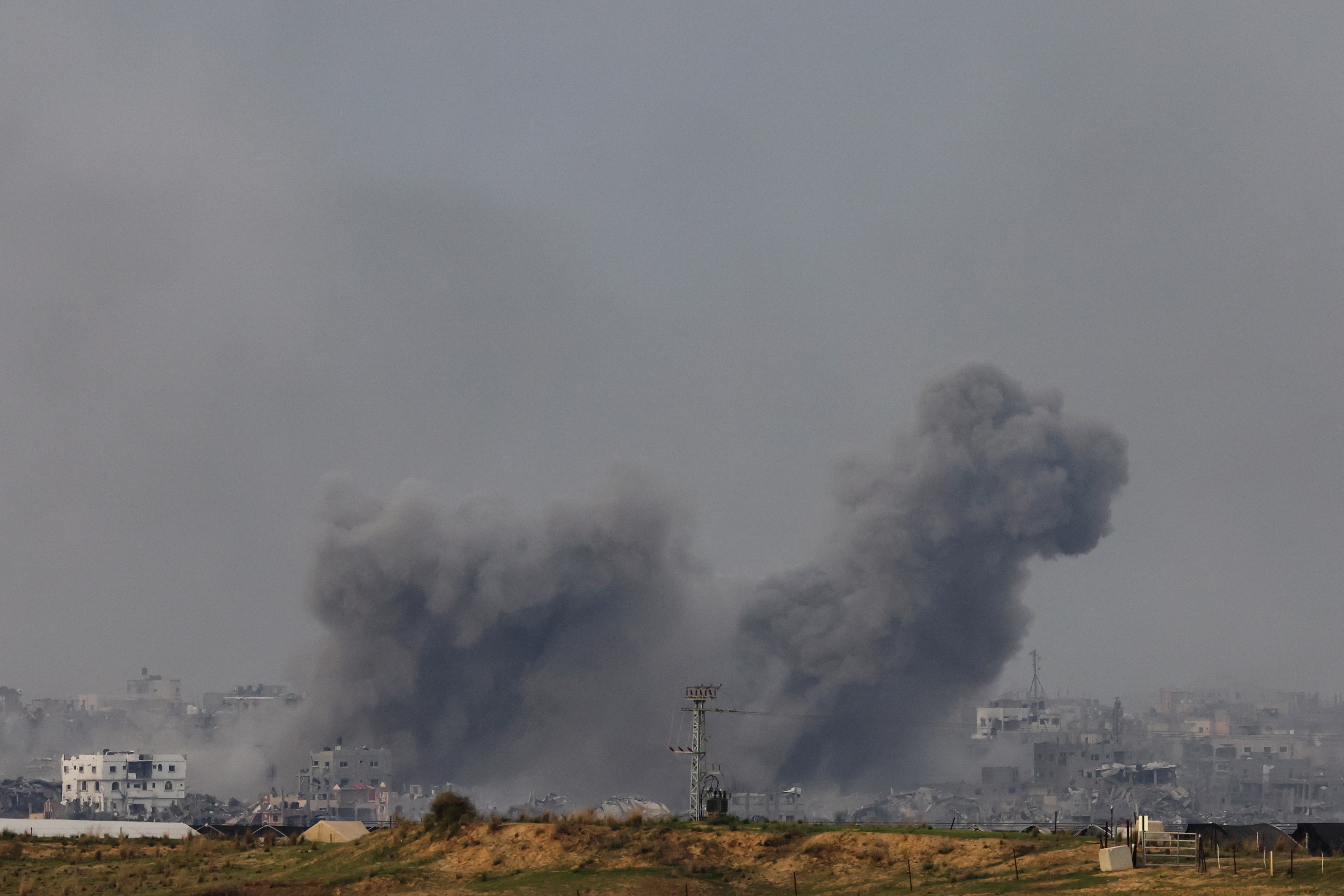 Smoke rises over Gaza, as seen from southern Israel