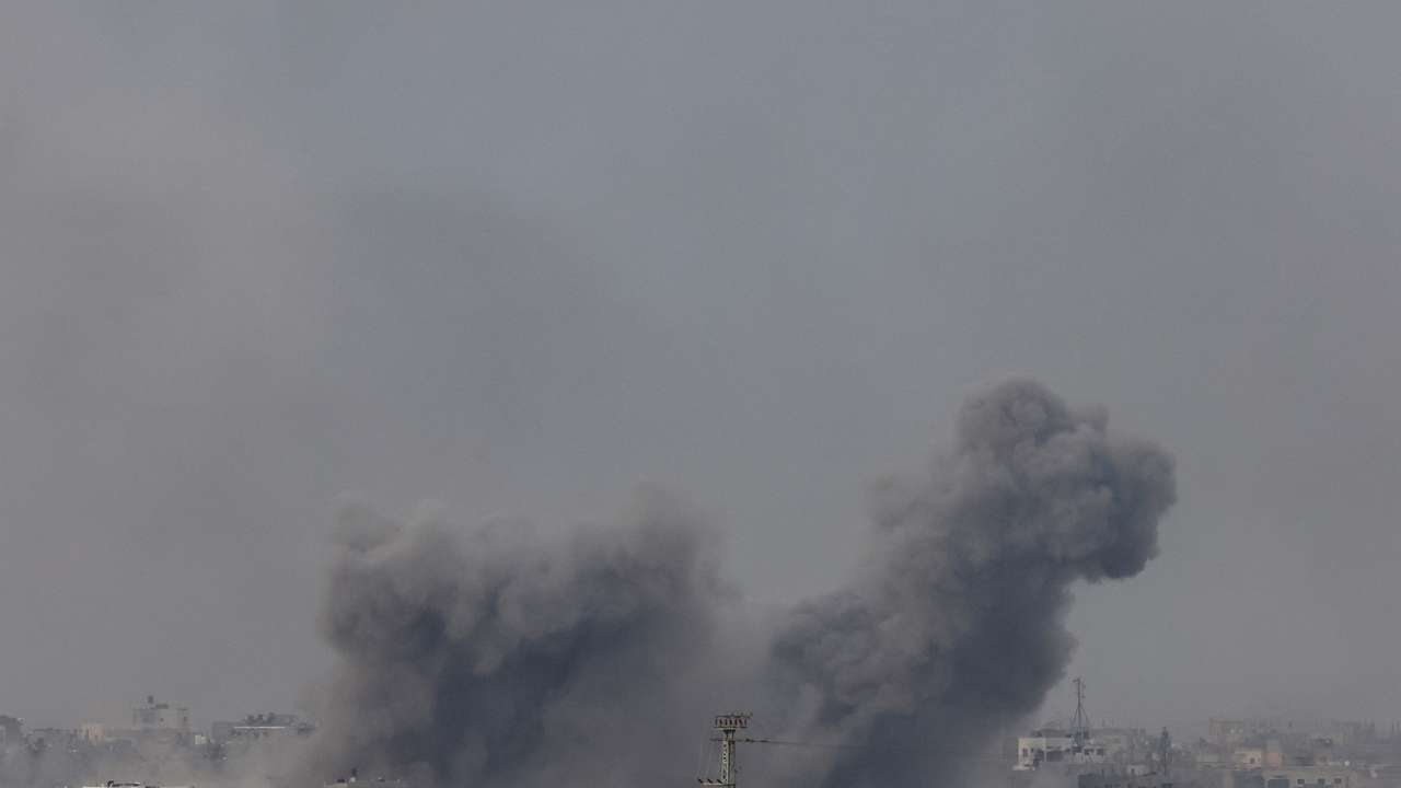 Smoke rises over Gaza, as seen from southern Israel