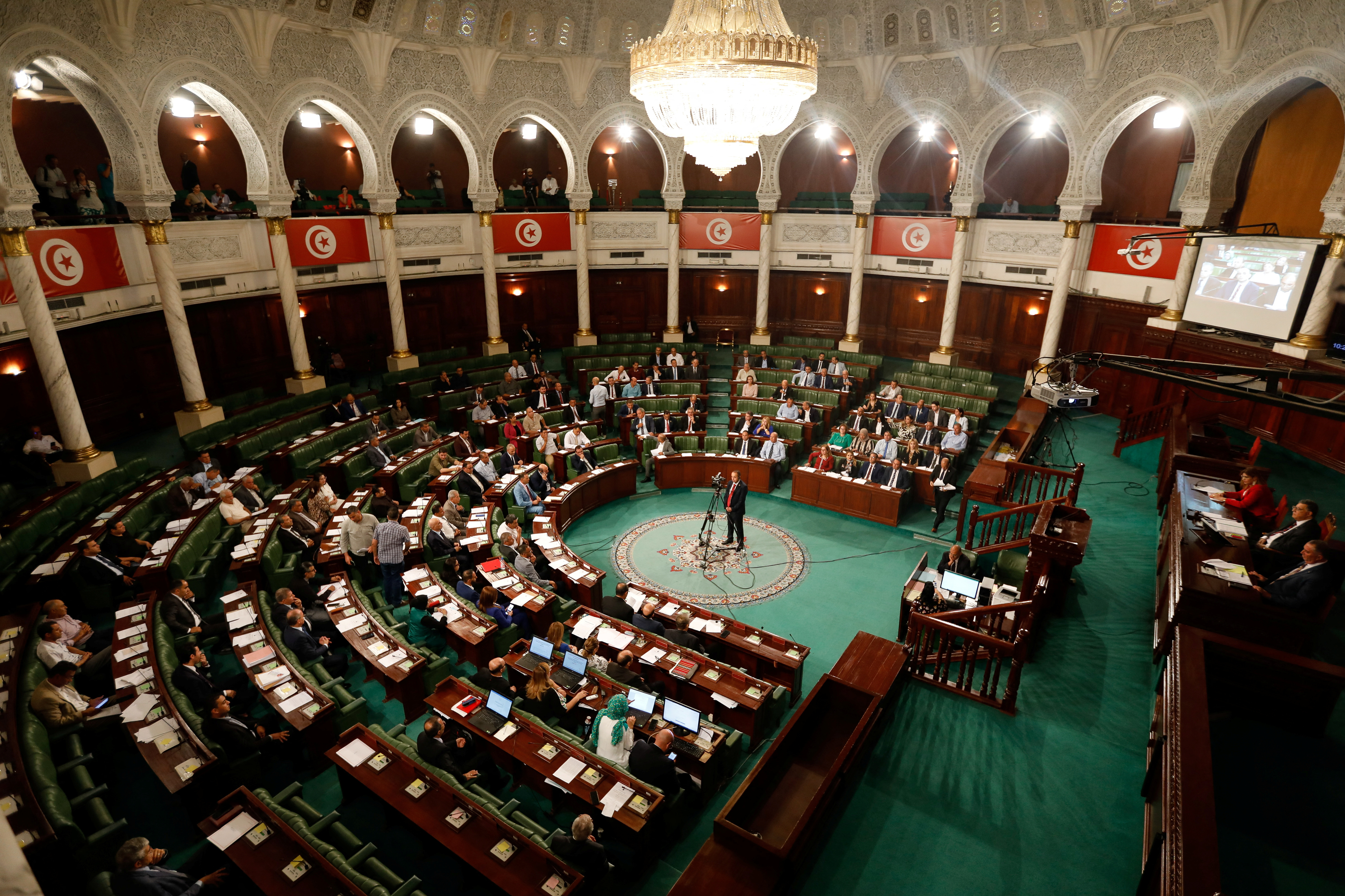 Tunisia's parliament votes on a bill stripping the court of election oversight, in Tunis