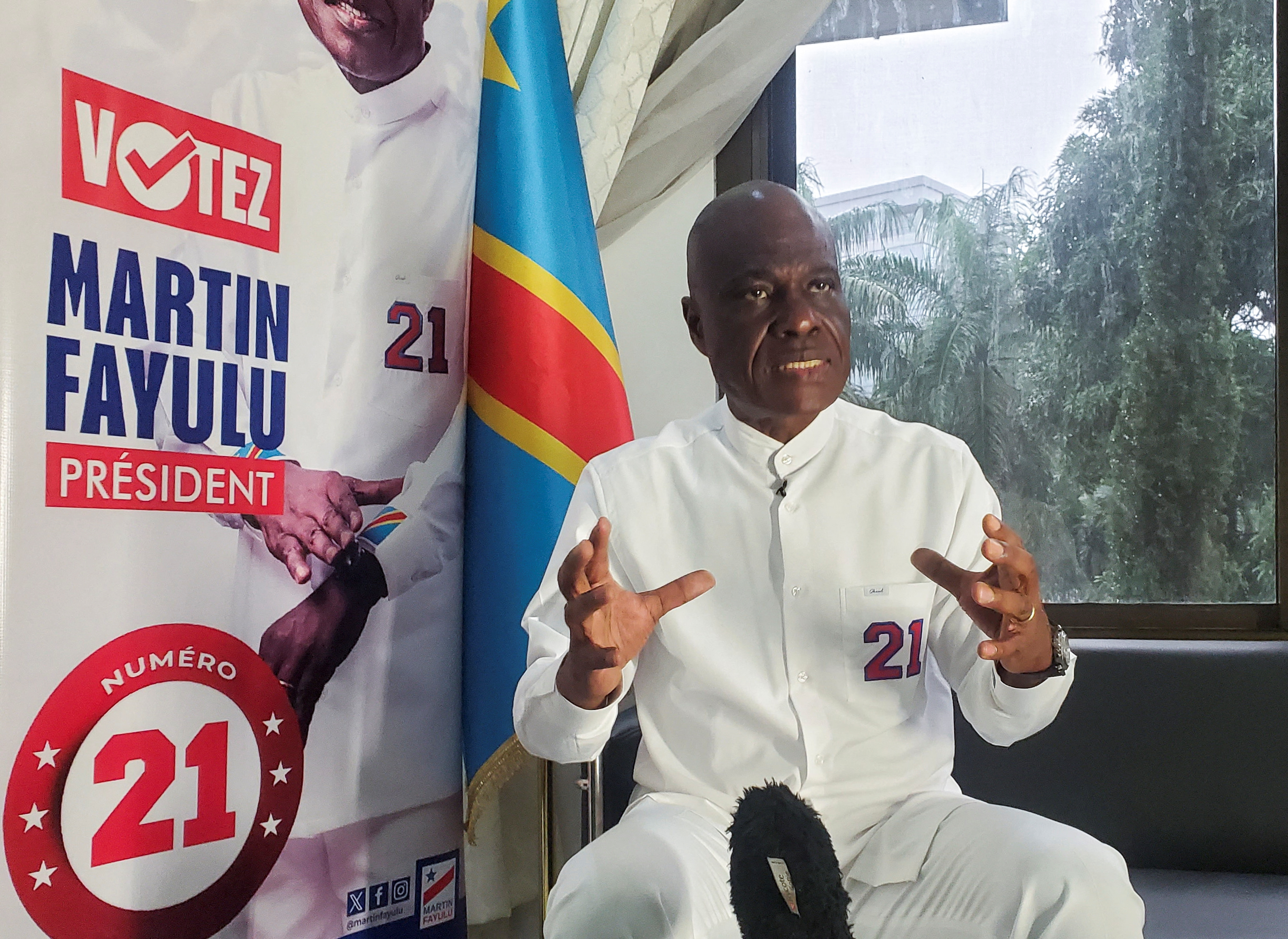 Congolese political veteran and presidential candidate Martin Fayulu speaks during his interview with Reuters in Kinshasa