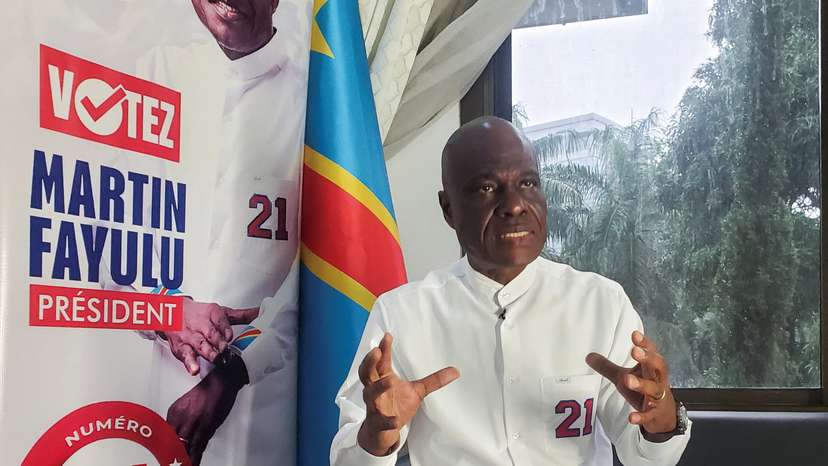 Congolese political veteran and presidential candidate Martin Fayulu speaks during his interview with Reuters in Kinshasa