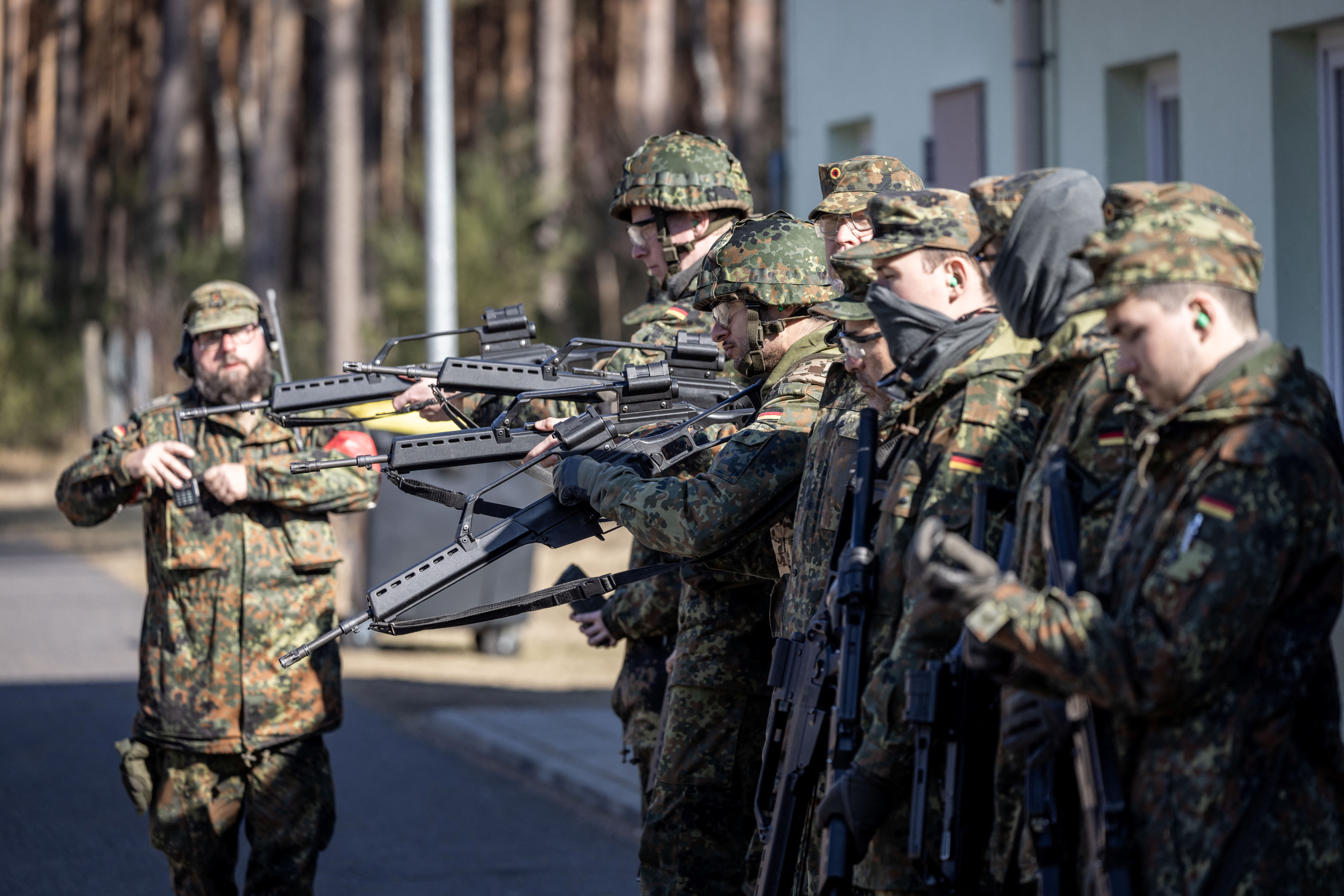 German reservists undergo shooting training at barracks in Beelitz near Berlin, as NATO looks to boost its strength after Russia's invasion of Ukraine