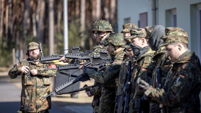 German reservists undergo shooting training at barracks in Beelitz near Berlin, as NATO looks to boost its strength after Russia's invasion of Ukraine