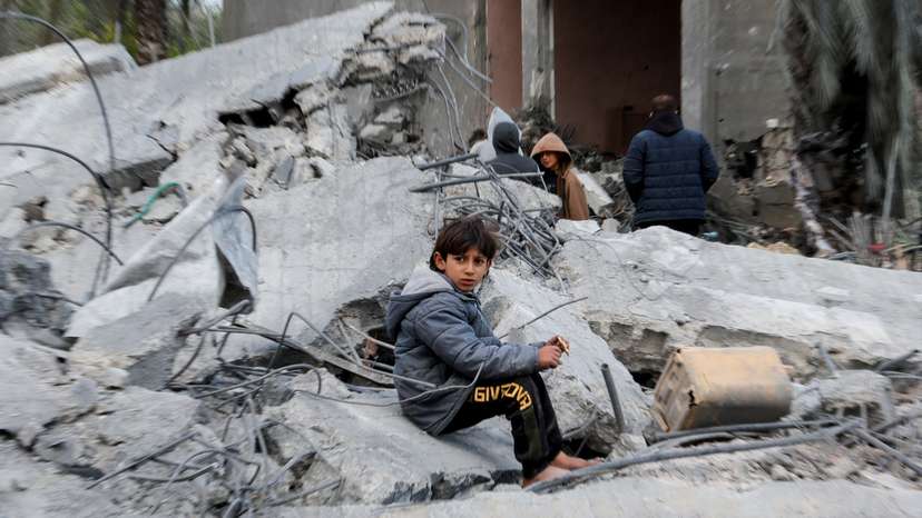 Aftermath of an Israeli strike on a house, in Khan Younis in the southern Gaza Strip