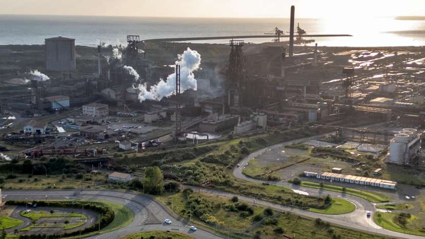A drone view shows the Tata steel works in Port Talbot, Wales